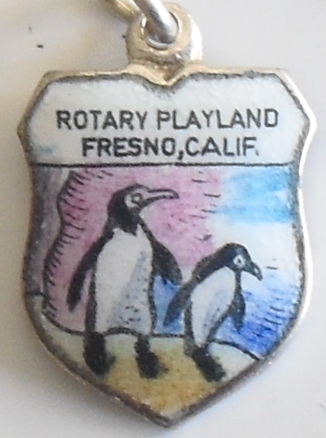 California - Fresno Rotary Playland PENGUINS Silver Enamel Travel Shield Charm