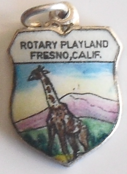 California - Fresno Rotary Playland GIRAFFE Silver Enamel Travel Shield Charm