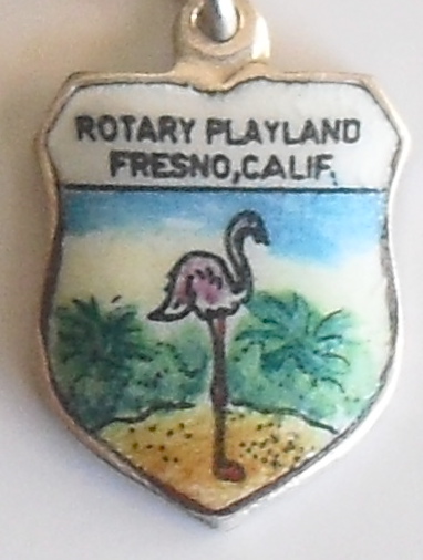 California - Fresno Rotary Playland FLAMINGO Silver Enamel Travel Shield Charm