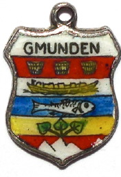 GMUNDEN, Austria- Vintage Silver Enamel Travel Shield Charm