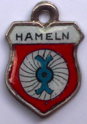 HAMELIN, Germany - Vintage Silver Enamel Travel Shield Charm