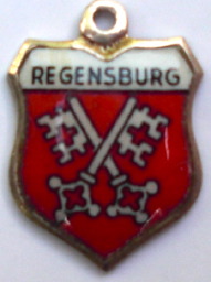 REGENSBURG, Germany - Vintage Silver Enamel Travel Shield Charm
