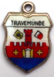 TRAVEMUNDE, Germany - Vintage Silver Enamel Travel Shield Charm