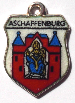 ASCHAFFENBURG, Germany - Vintage Silver Enamel Travel Shield Charm (image for) ASCHAFFENBURG, Germany - Vintage Silver Enamel Travel Shield Charm