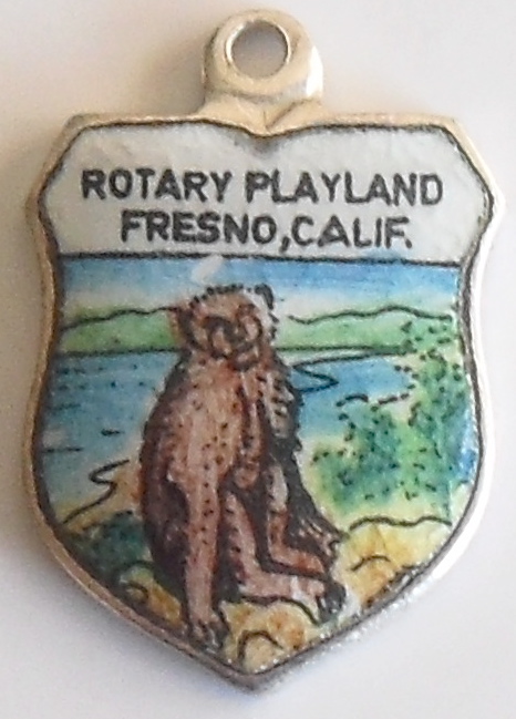 (image for) California - Fresno Rotary Playland MONKEY - Vintage Enamel Travel Shield Charm