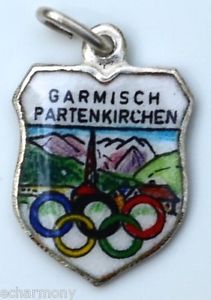 (image for) Garmisch Partenkirchen GERMANY - Olympic - Vintage Silver Enamel Travel Shield Charm