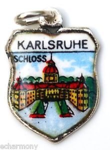 (image for) Karlsruhe GERMANY - Schloss Palace - Vintage Silver Enamel Travel Shield Charm