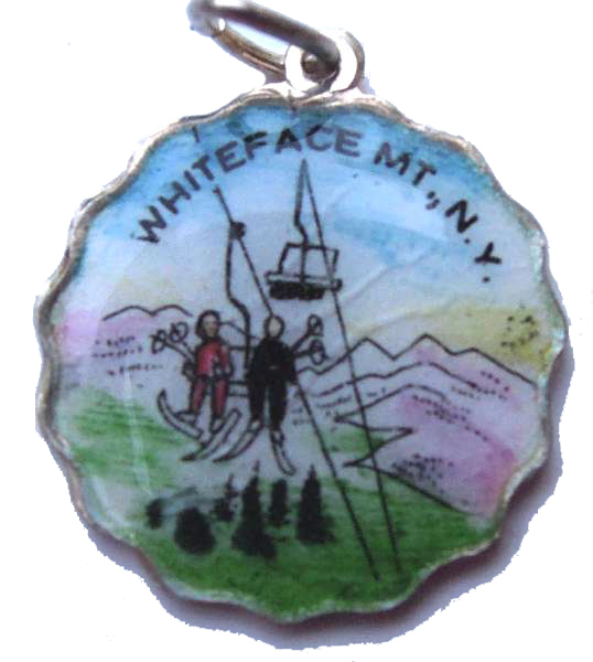 (image for) Vintage Enamel Travel Charm - Scalloped Round Edge - New York - Whiteface Mountain Ski Lift