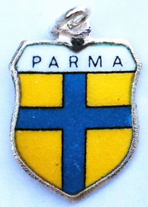 (image for) Parma Italy - Flag - Vintage Silver Enamel Travel Shield Charm