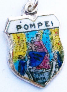 (image for) Pompei Italy - Saint - Vintage Silver Enamel Travel Shield Charm