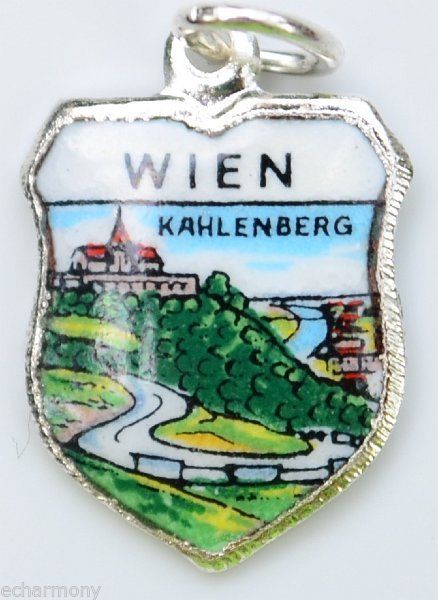 (image for) Vienna AUSTRIA - Wien Kahlenberg - Vintage Silver Enamel Travel Shield Charm