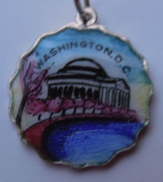 (image for) Vintage Enamel Travel Charm - Scalloped Round Edge - Washington DC - Jefferson Memorial