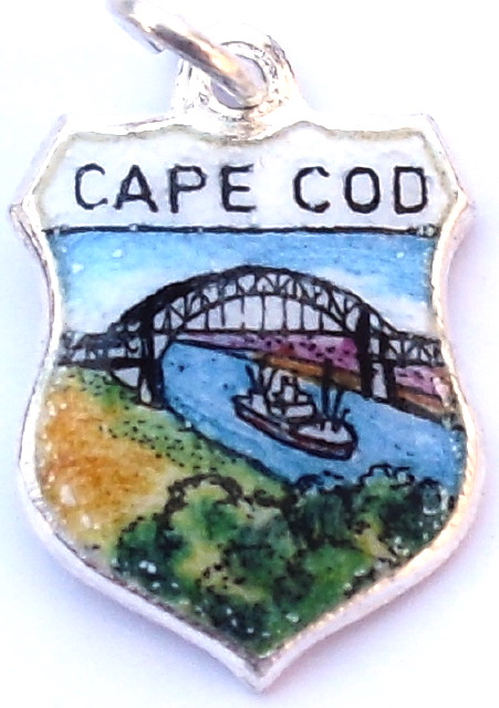(image for) Massachusetts - Cape Cod Bourne Bridge - Vintage Silver Enamel Travel Shield Charm