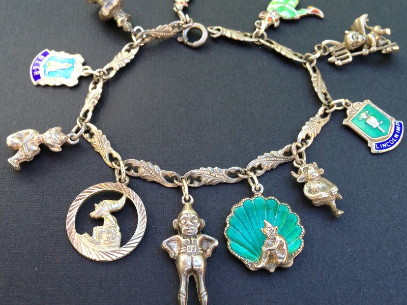 (image for) Vintage Charm Bracelet Collection - Gnomes, Pixies, Elves Silver & Enamel Charm Bracelet