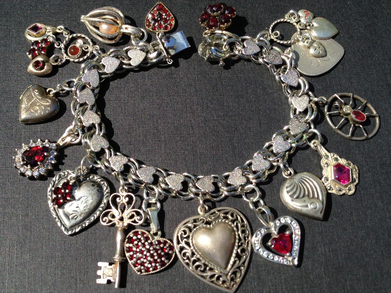 (image for) Vintage Charm Bracelet Collection - I Love You Ruby Hearts Silver & Enamel Charm Bracelet