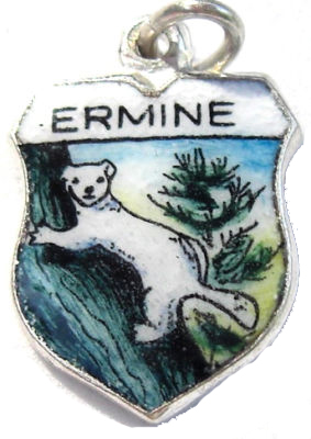 (image for) ANIMALS - SOLD! ERMINE Vintage Enamel Travel Shield Bracelet Charm - Click Image to Close