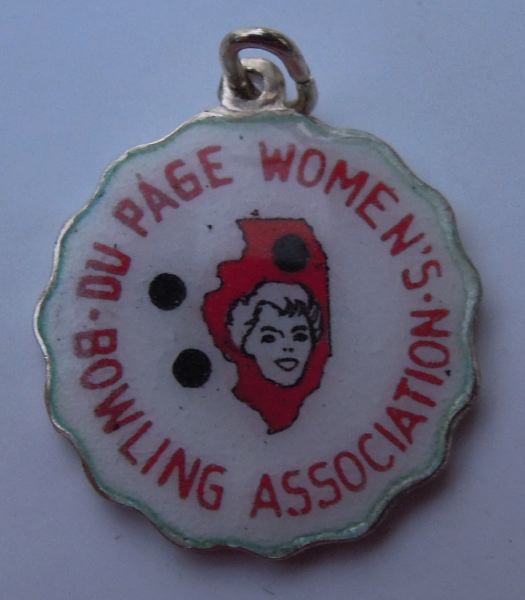 (image for) Vintage Enamel Travel Charm - Scalloped Round Edge - Illinois - DuPage Womens Bowling Association