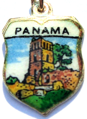 (image for) Panama - La Viejo - Vintage Silver Enamel Travel Shield Charm