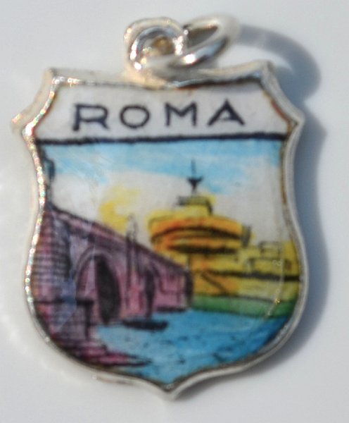 (image for) Rome Italy - Roma Castel Sant' Angelo 2 - Vintage Silver Enamel Travel Shield Charm