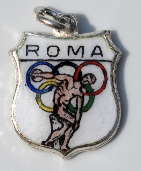 (image for) ROME Italy - Roma Olympics 1960 Vintage Silver Enamel Travel Shield Bracelet Charm