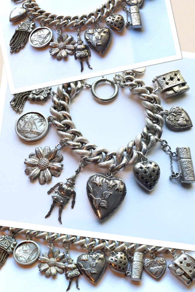 (image for) eCharmony Charm Bracelet Collection - Antique Charms: Jester, Hearts, Victorian tassel