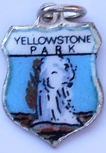 (image for) Wyoming - Yellowstone National Park - Old Faithful - Silver Vintage Enamel Travel Shield Charm
